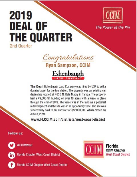 CCIM Deal of the quarter awarded to Ryan Sampson