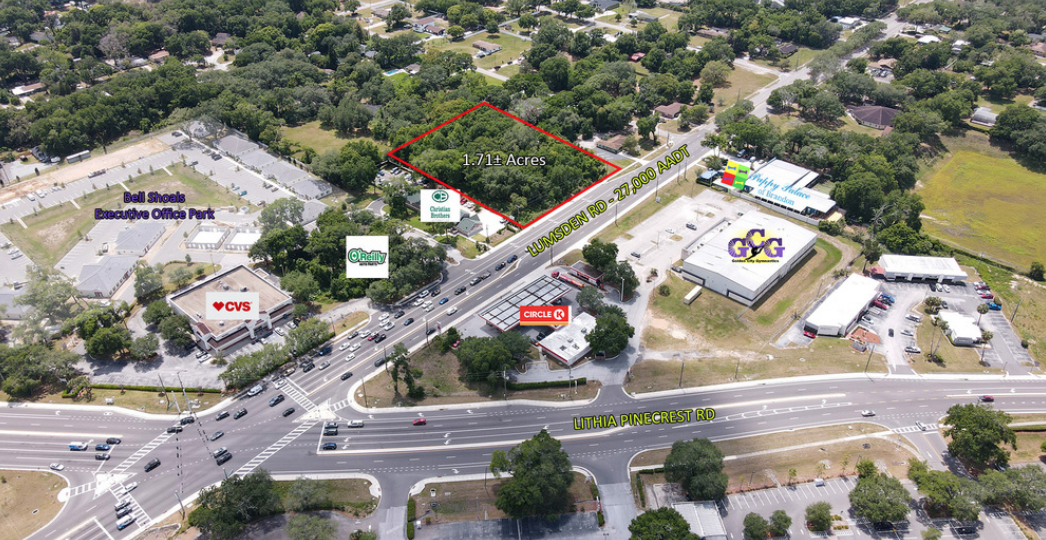 Aerial view of Florida land with road frontage