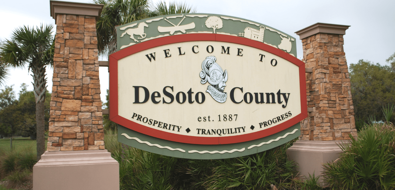 View of DeSoto County FL Welcome Sign.