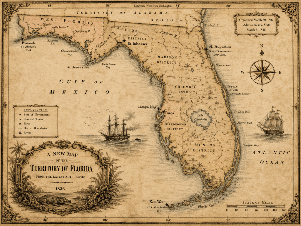 Illustration of a Historical map of Florida Territory in the early 1800s