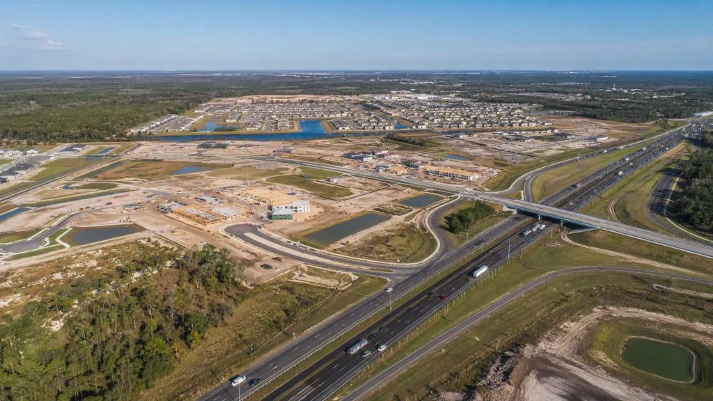 Aerial view of I-4 corridor development land between Tampa and Orlando Florida