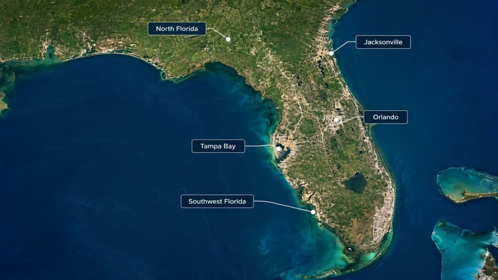 Best places to buy land in Florida in 2026 — regional land market overview map