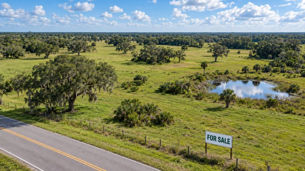 Capital gains tax when selling land in Florida — aerial view of rural acreage.