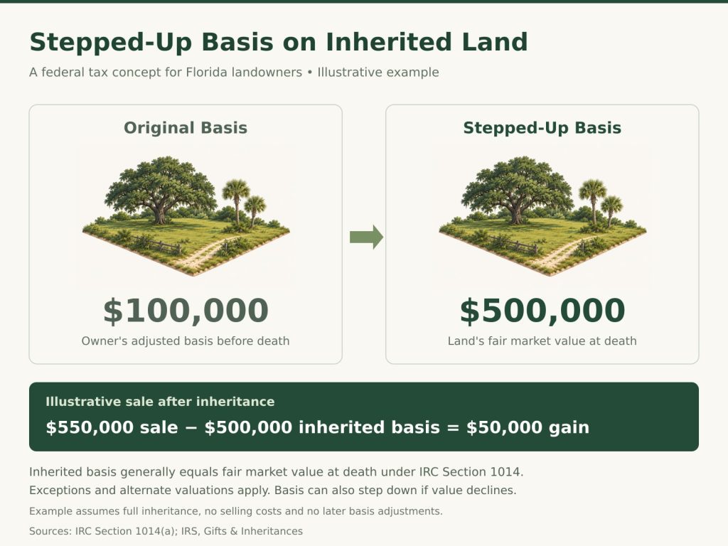 Stepped-up basis on inherited land in Florida under IRC Section 1014.