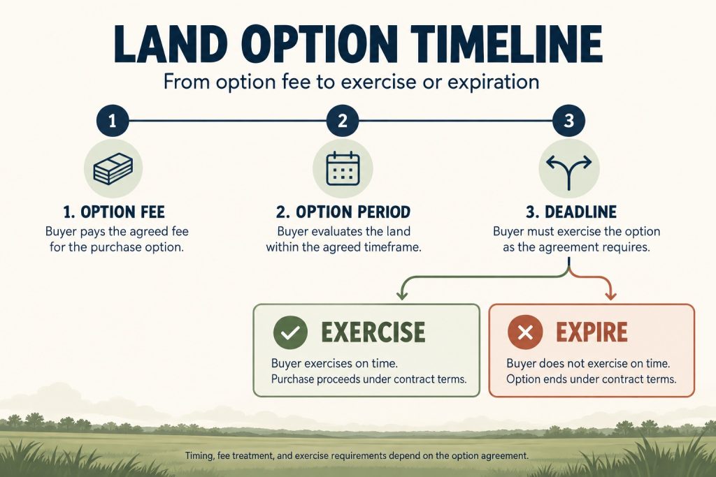 How a land option agreement works over the option period in Florida.